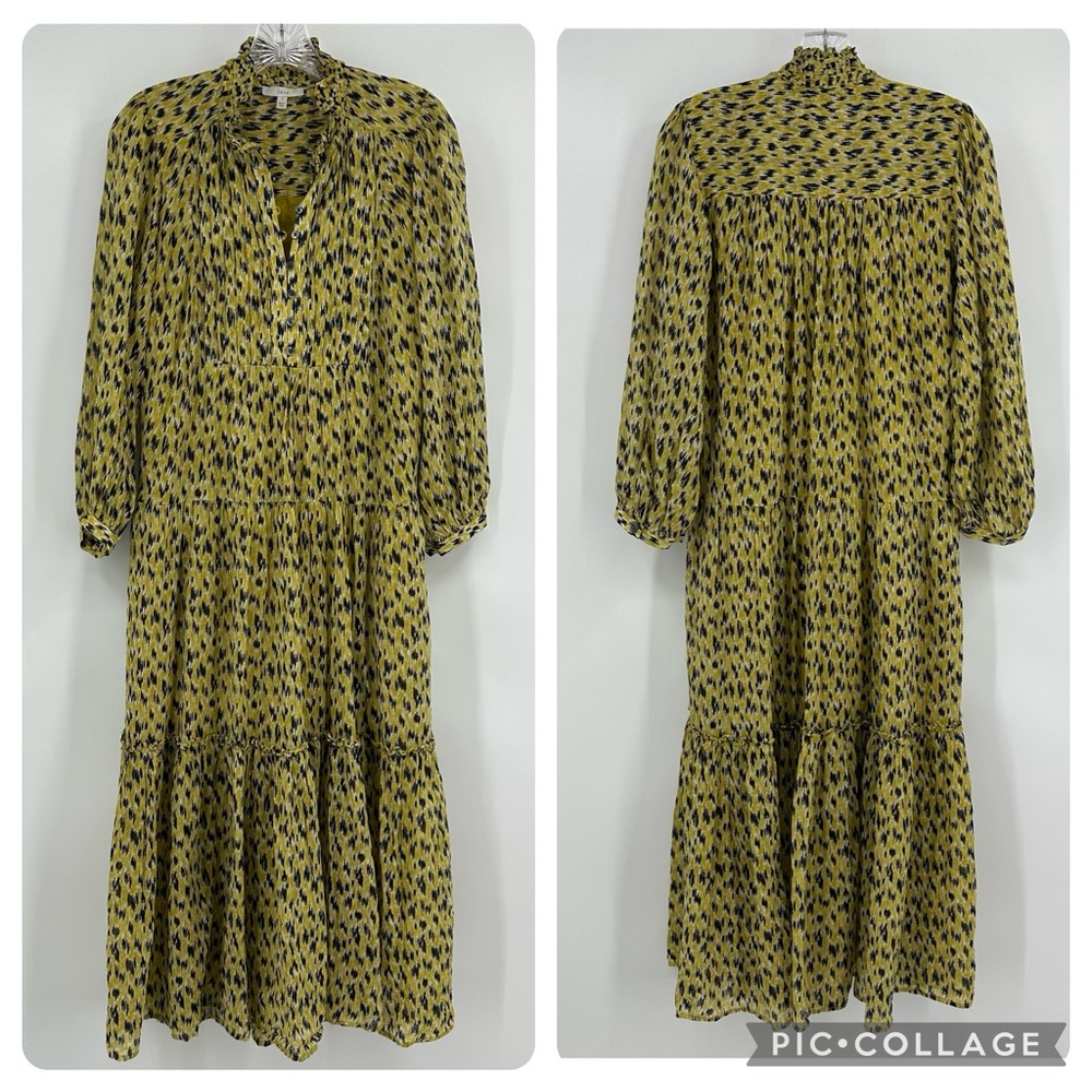 Joie Pismo Abstract Animal Print Long Sleeve Midi Dress Soft Citrus Size S